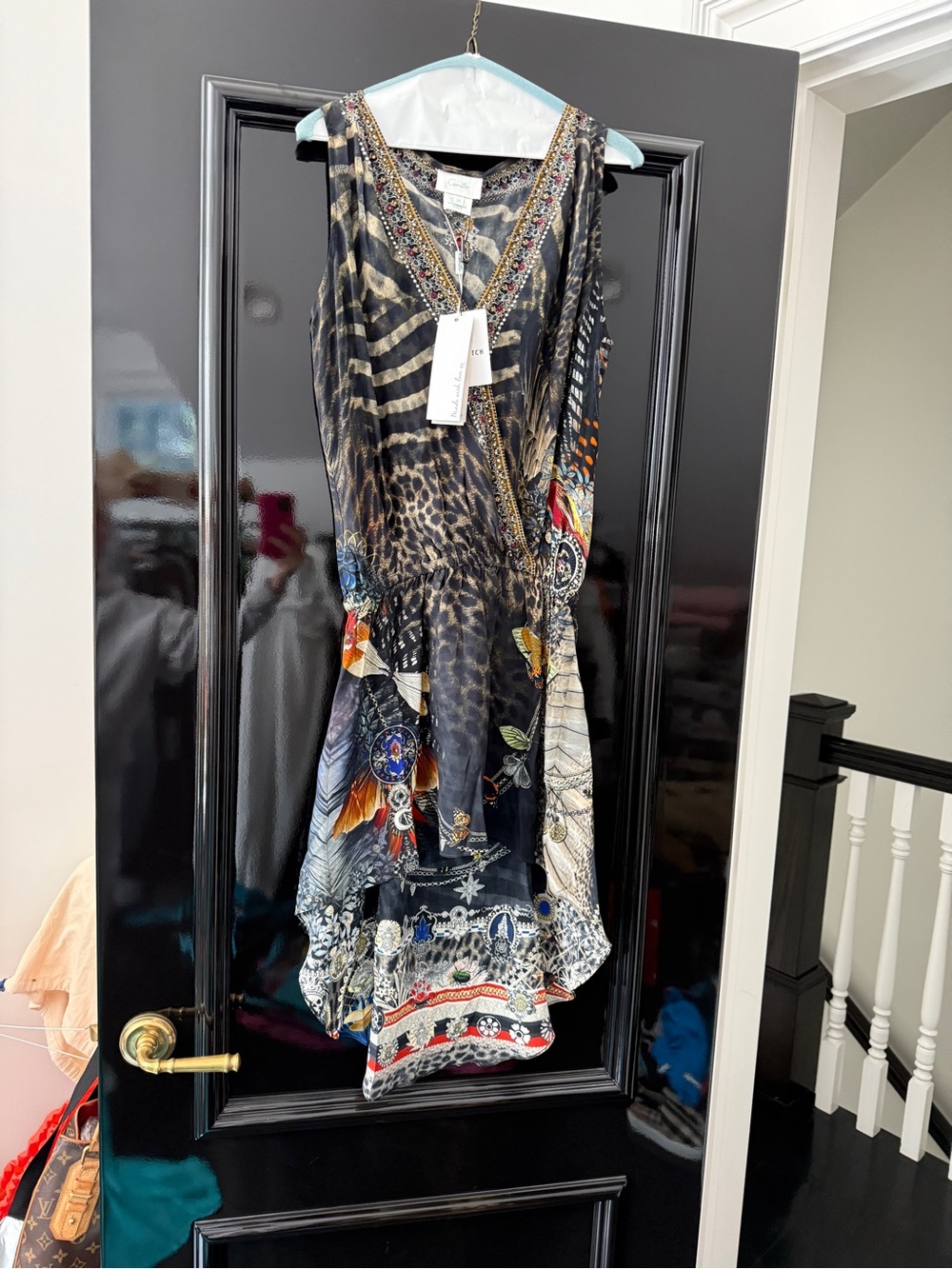 Camilla Black Multi-Print Asymmetrical Wrap Dress